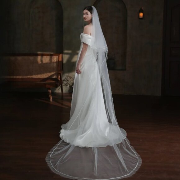Wedding veil white bride bridal cathedral long cathedral comb elegant brand new main image 2